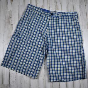 Blue/yellow cotton blend plaid chino shorts men's size 36/38 casual golf preppy